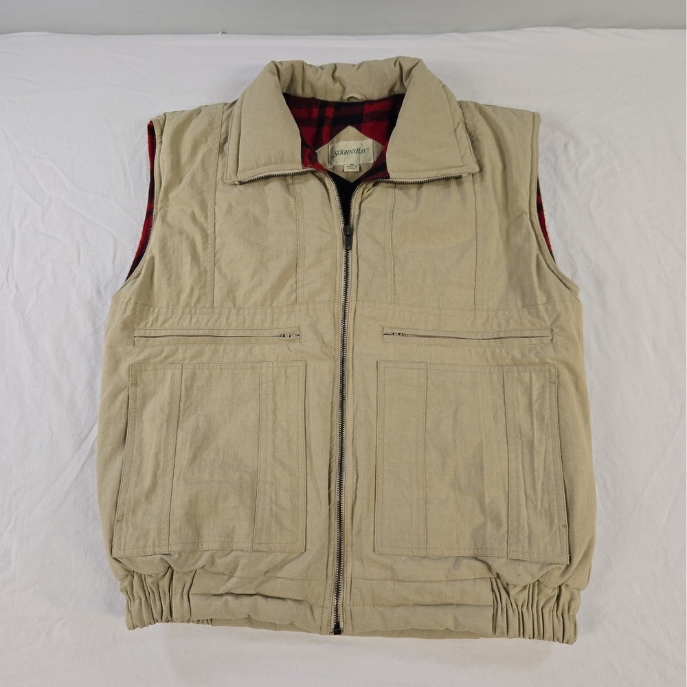 Vintage St. Johns Bay Flannel Lined Khaki Vest Mens Size Medium Insulated